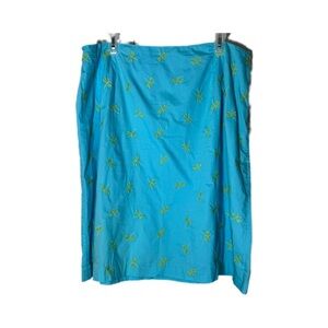Talbots Blue with Green  Embroidered Dragonfly Midi A-Line Skirt